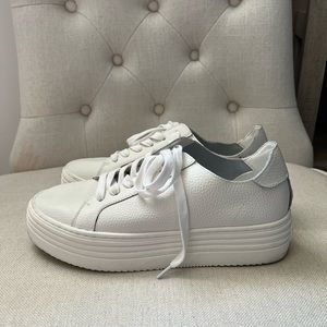 White leather platform sneakers, Size 7